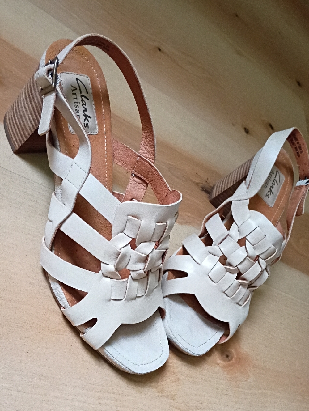 Clark's Artisan Woven Front Light Tan Heels